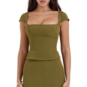 House of CB Layana Cap Sleeve Corset Sheath Olive Dress